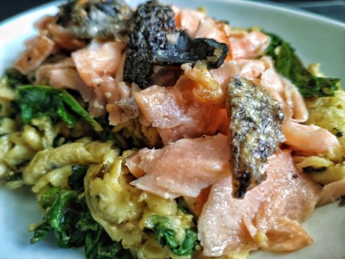 Salmon, Eggs, and Kale Scramble